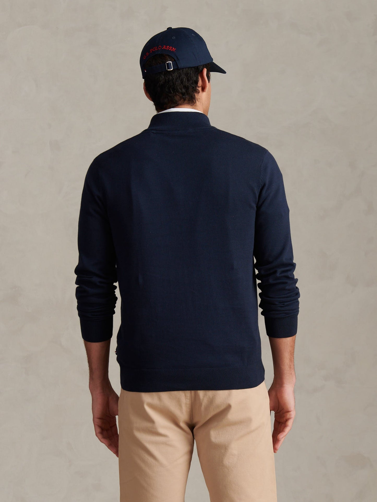 Mens Cotton Quarter Zip Funnel Jumper Dark Sapphire Navy / Haute Red DHM