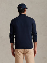 Mens Cotton Quarter Zip Funnel Jumper Dark Sapphire Navy / Haute Red DHM