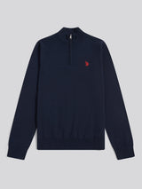 Mens Cotton Quarter Zip Funnel Jumper Dark Sapphire Navy / Haute Red DHM