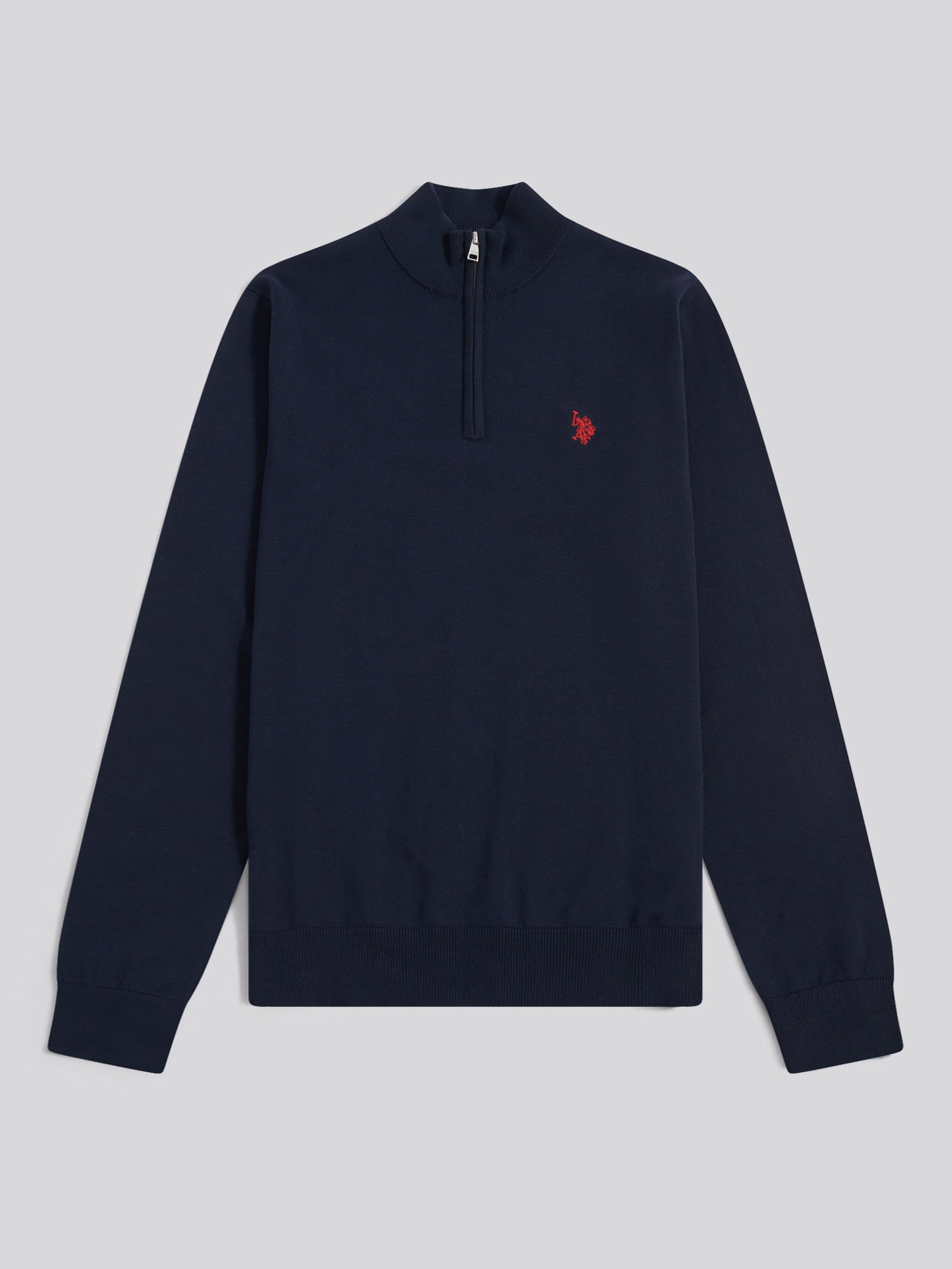 Mens Cotton Quarter Zip Funnel Jumper Dark Sapphire Navy / Haute Red DHM