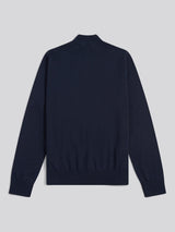 Mens Cotton Quarter Zip Funnel Jumper Dark Sapphire Navy / Haute Red DHM