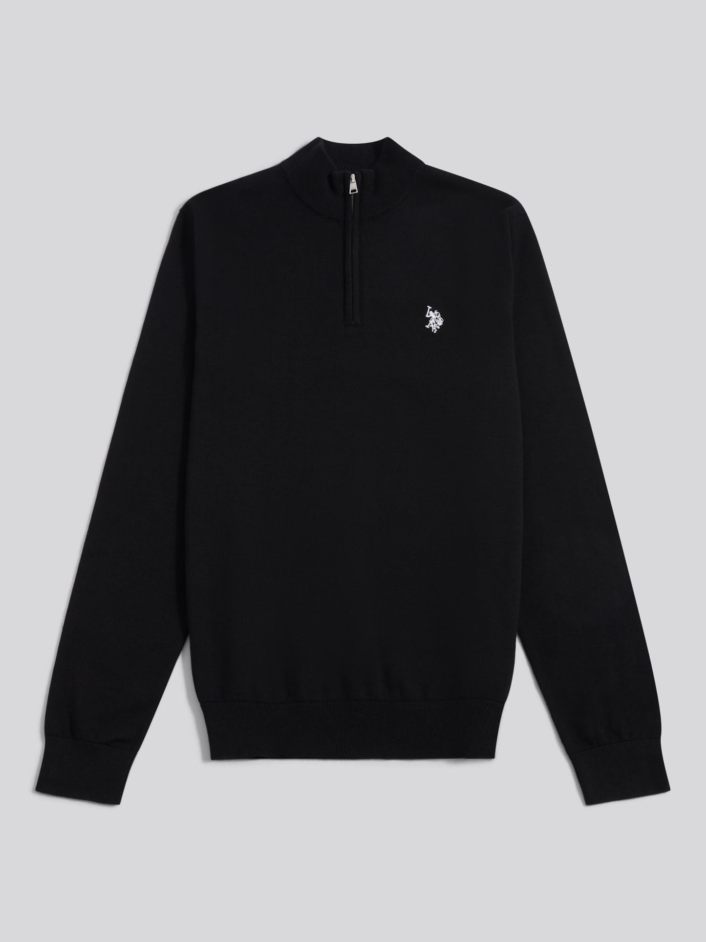 Mens Cotton Quarter Zip Funnel Jumper Black Bright White DHM