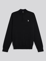 Mens Cotton Quarter Zip Funnel Jumper Black Bright White DHM