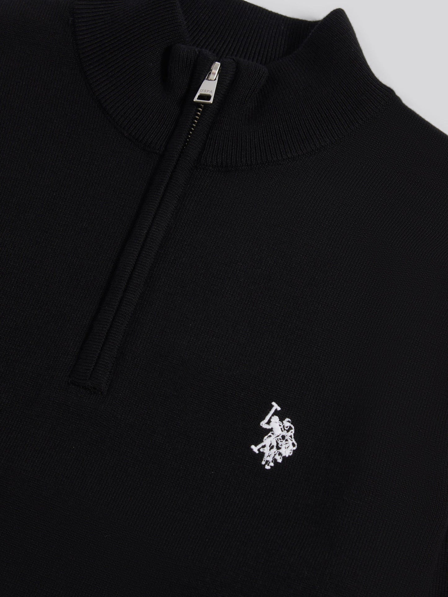 Mens Cotton Quarter Zip Funnel Jumper Black Bright White DHM