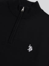 Mens Cotton Quarter Zip Funnel Jumper Black Bright White DHM