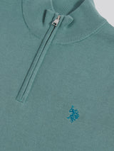 Mens Cotton Quarter Zip Funnel Jumper Arctic