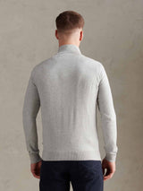 Mens Cotton Quarter Zip Funnel Jumper Mid Grey Marl