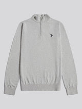 Mens Cotton Quarter Zip Funnel Jumper Mid Grey Marl