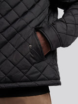 Mens Diamond Quilt Padded Collared Jacket in Black