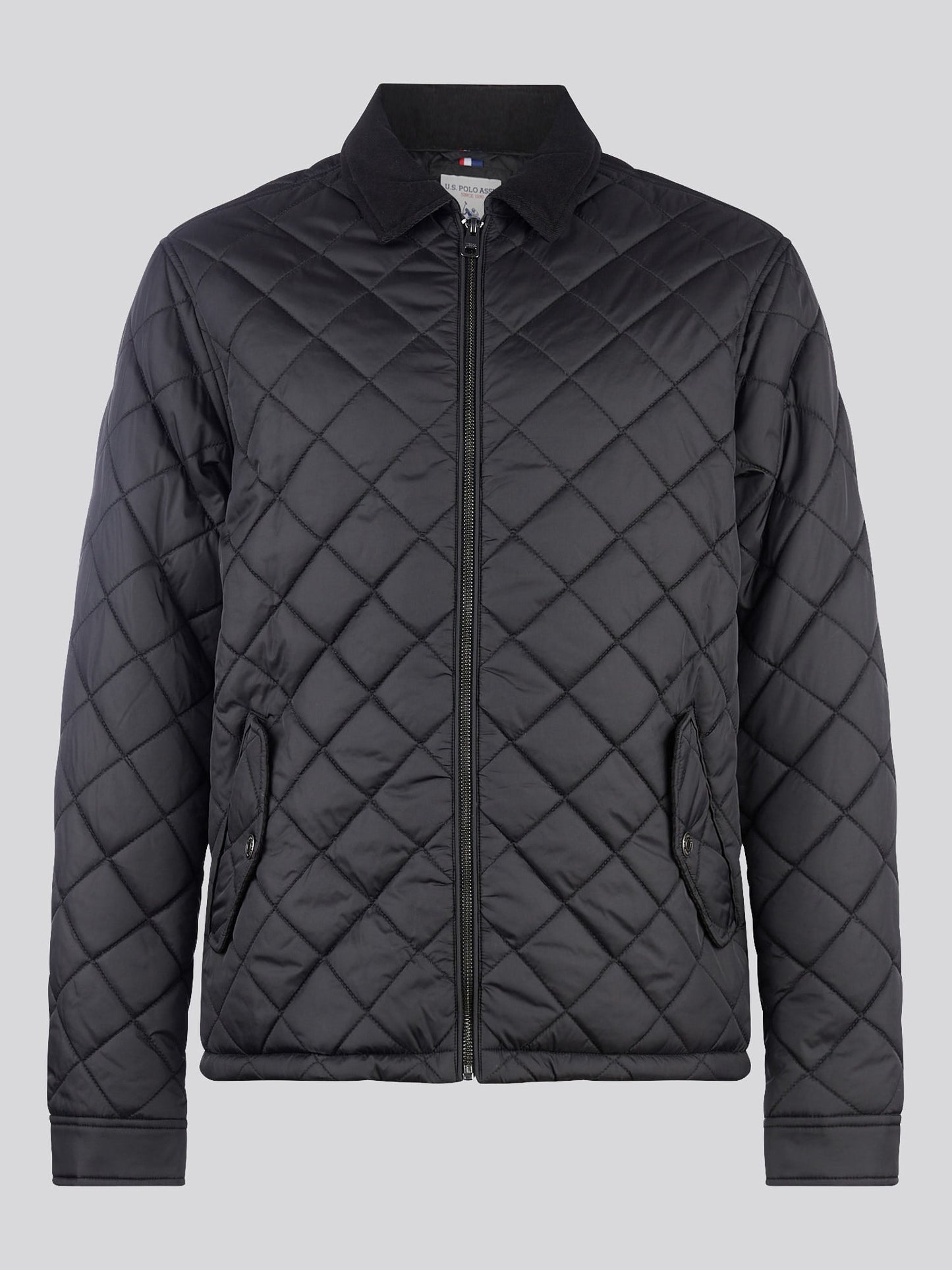 Mens Diamond Quilt Padded Collared Jacket in Black