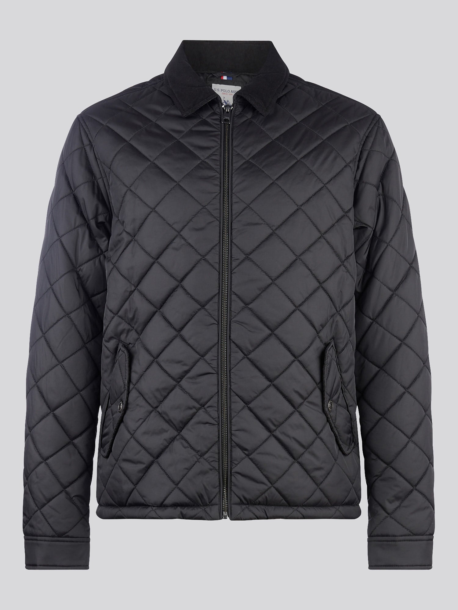 Mens Diamond Quilt Padded Collared Jacket in Black