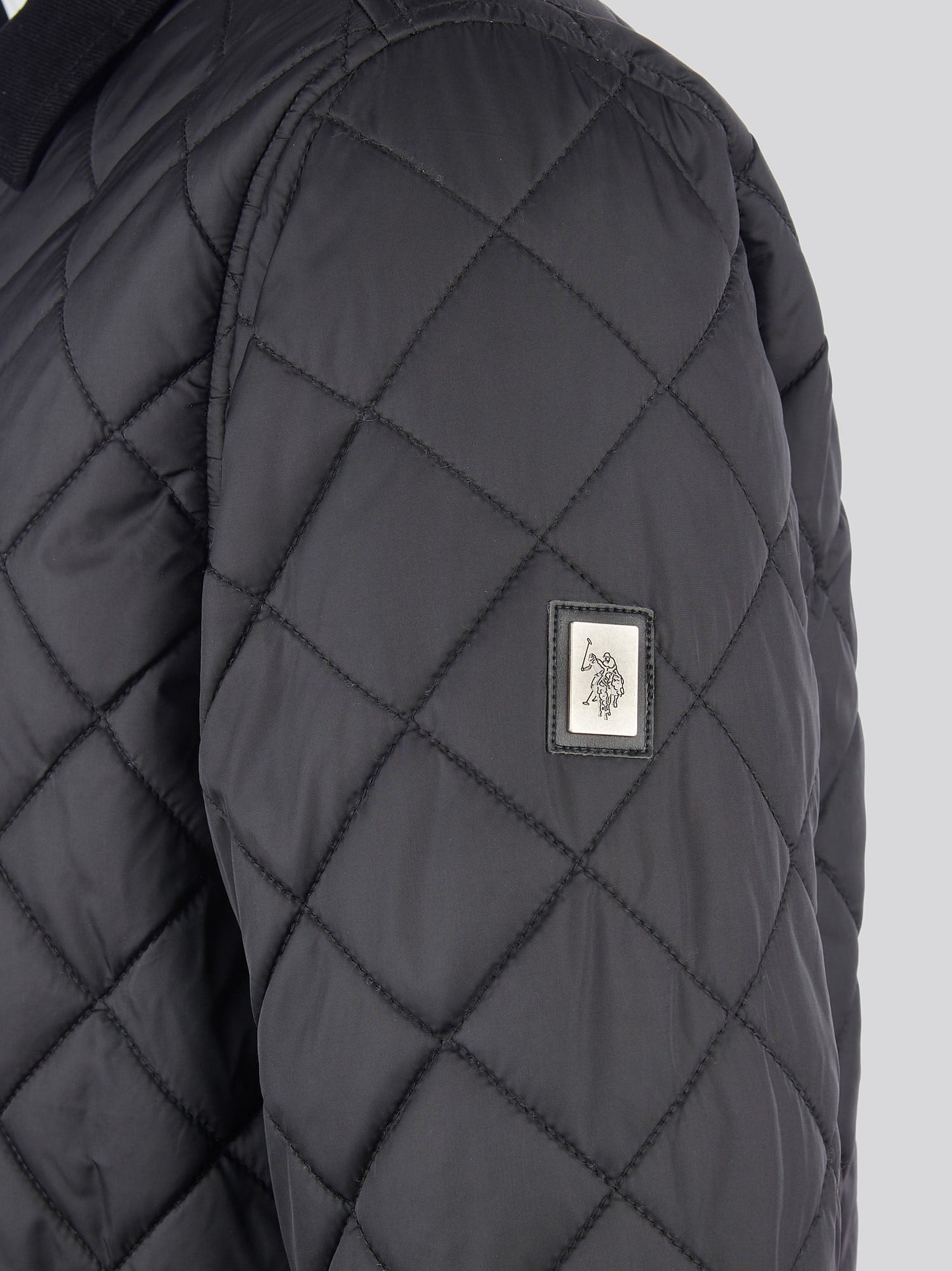 Mens Diamond Quilt Padded Collared Jacket in Black