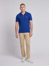 Mens Stripe Textured Zip Polo Shirt in Sodalite Blue