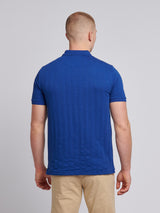 Mens Stripe Textured Zip Polo Shirt in Sodalite Blue