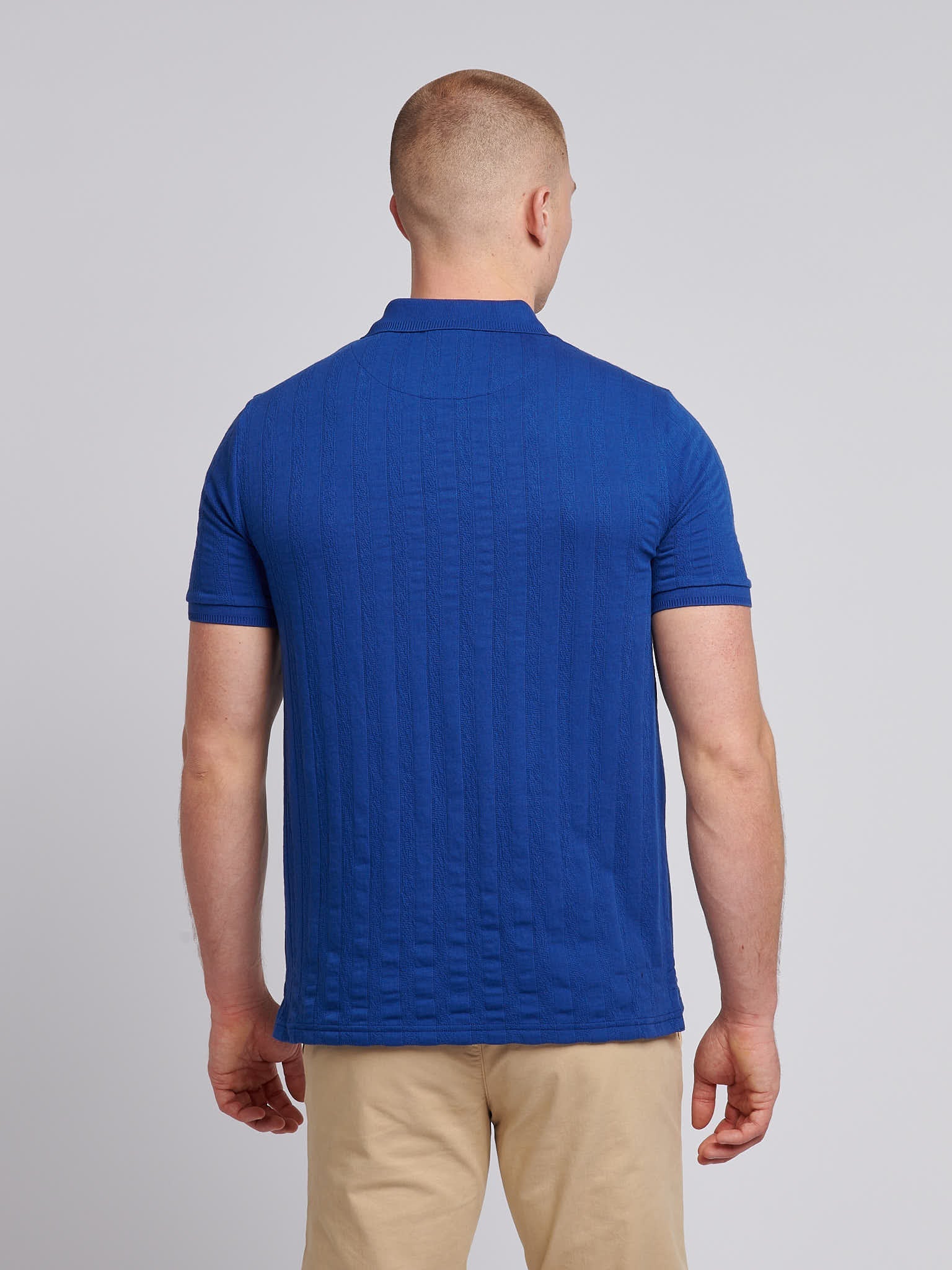 Mens Stripe Textured Zip Polo Shirt in Sodalite Blue