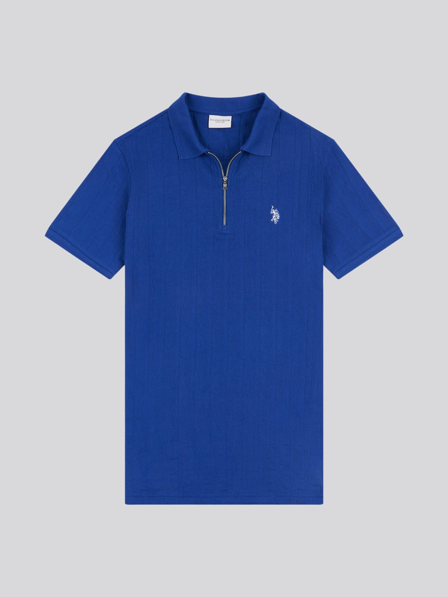Mens Stripe Textured Zip Polo Shirt in Sodalite Blue