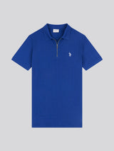 Mens Stripe Textured Zip Polo Shirt in Sodalite Blue