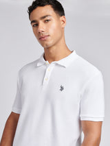 Mens Textured Double Horsemen Polo Shirt in Bright White