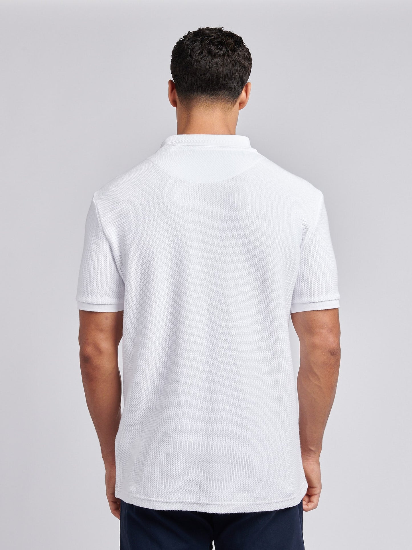 Mens Textured Double Horsemen Polo Shirt in Bright White