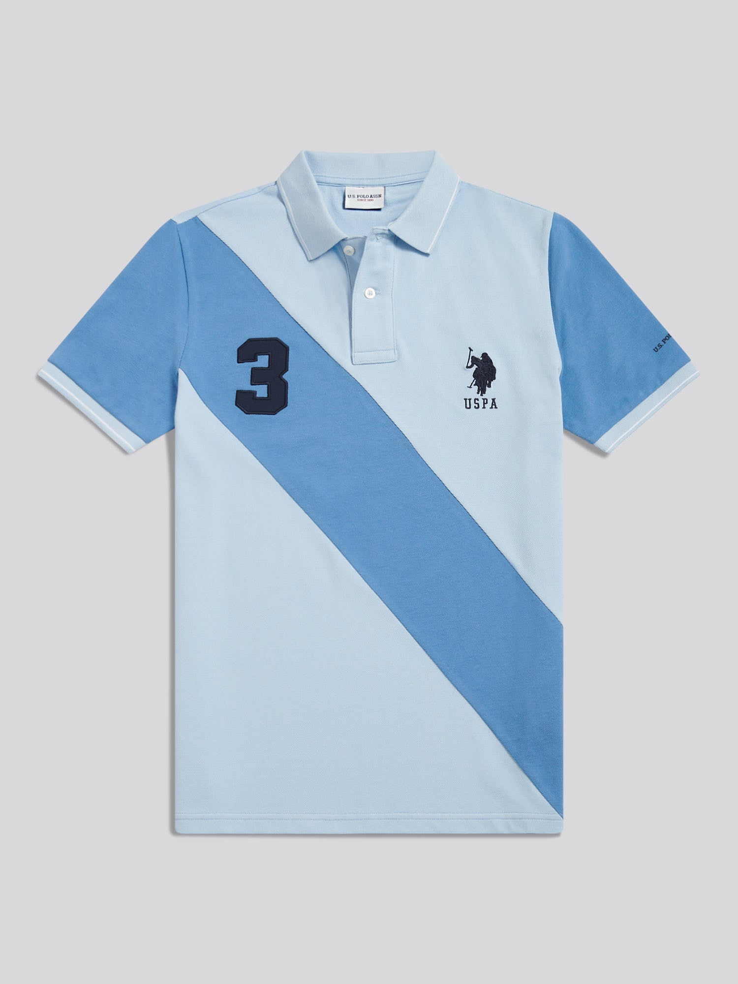 Mens Sash Pique Polo Shirt Chambray Blue