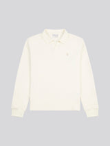 Mens Waffle Texture Open Collar Long Sleeve Polo Shirt in Whisper White