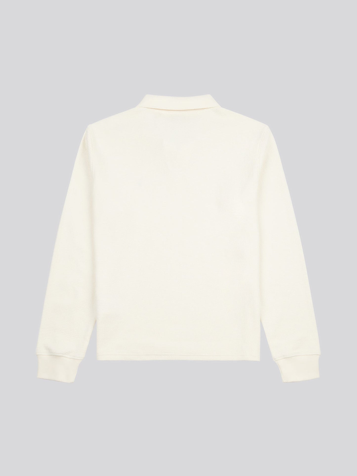 Mens Waffle Texture Open Collar Long Sleeve Polo Shirt in Whisper White