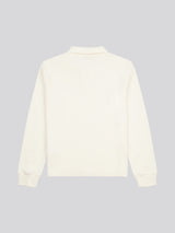 Mens Waffle Texture Open Collar Long Sleeve Polo Shirt in Whisper White