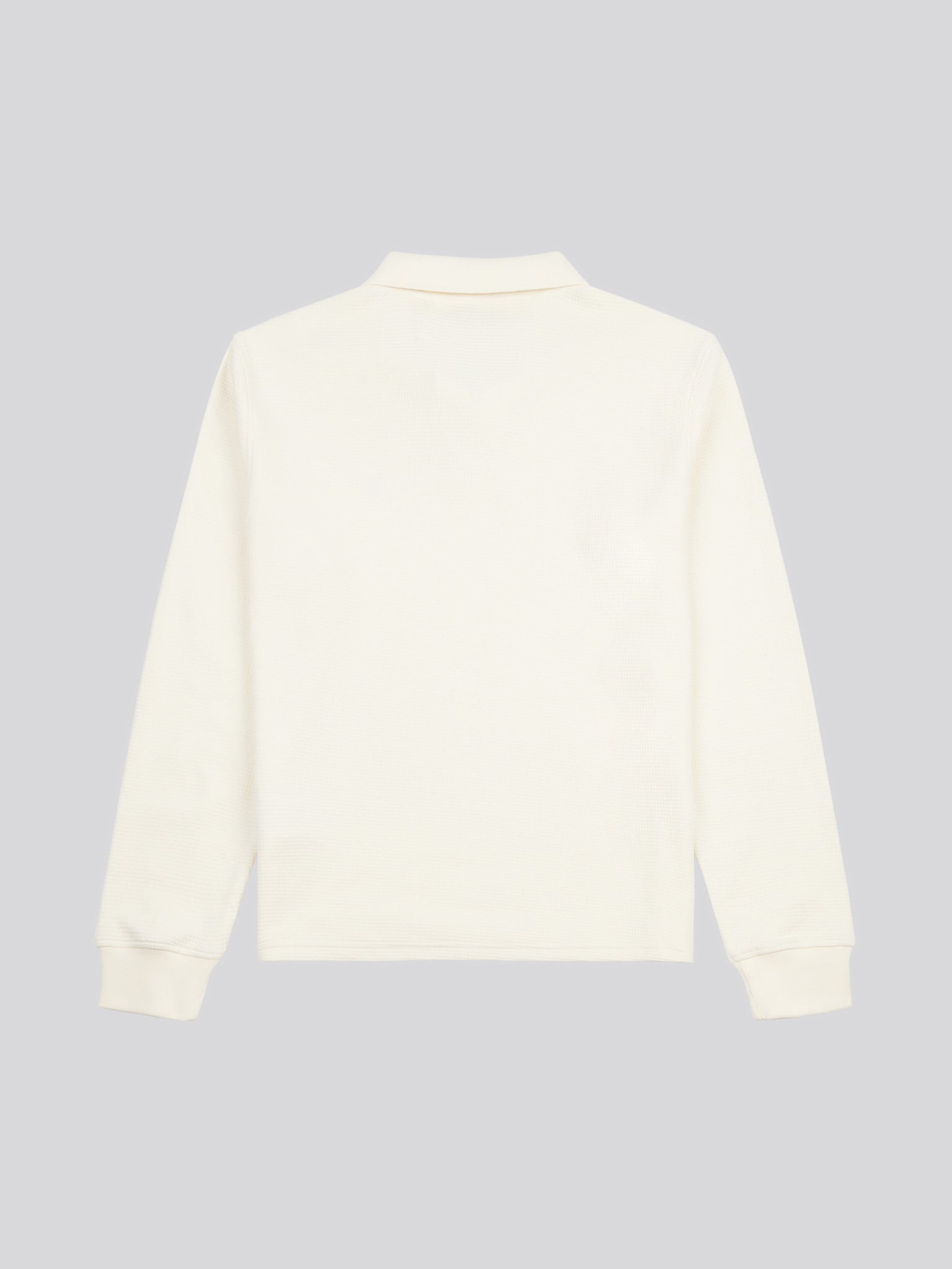 Mens Waffle Texture Open Collar Long Sleeve Polo Shirt in Whisper White