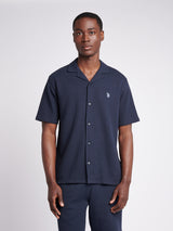 Mens Waffle Texture Revere Shirt in Dark Sapphire Navy