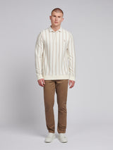 Mens Vertical Stripe Sweat Rugby in Whisper White
