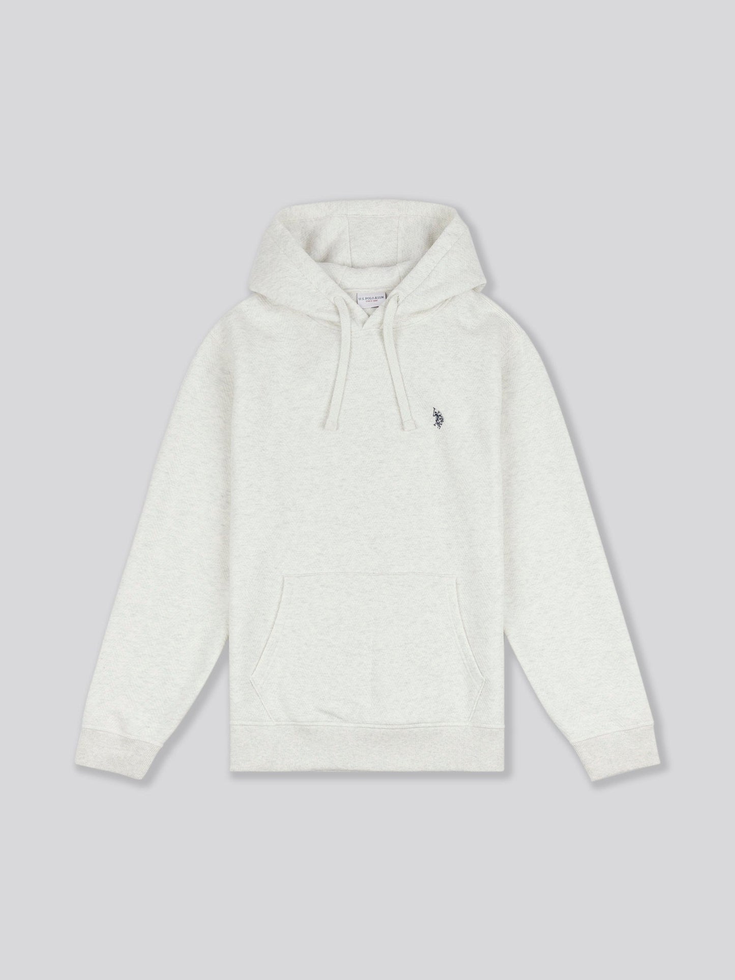 Mens Double Horsemen Herringbone Hoodie in Light Grey Marl