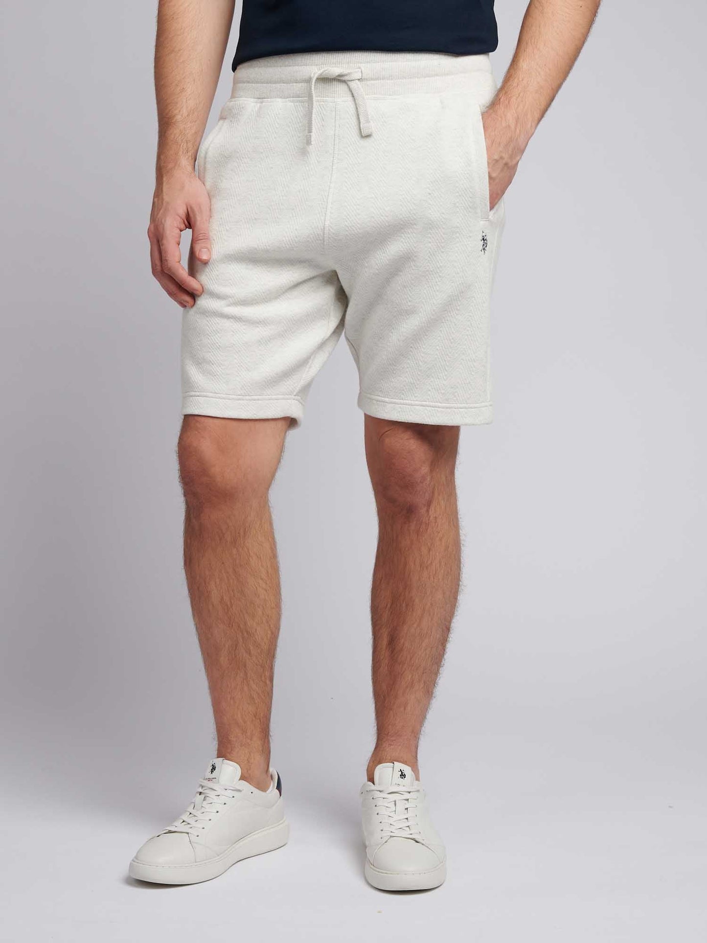Mens Double Horsemen Herringbone Sweat Short Light Grey Marl