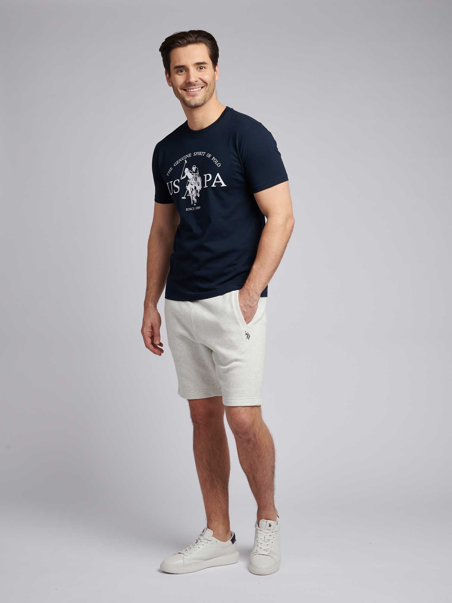 Mens Double Horsemen Herringbone Sweat Short Light Grey Marl