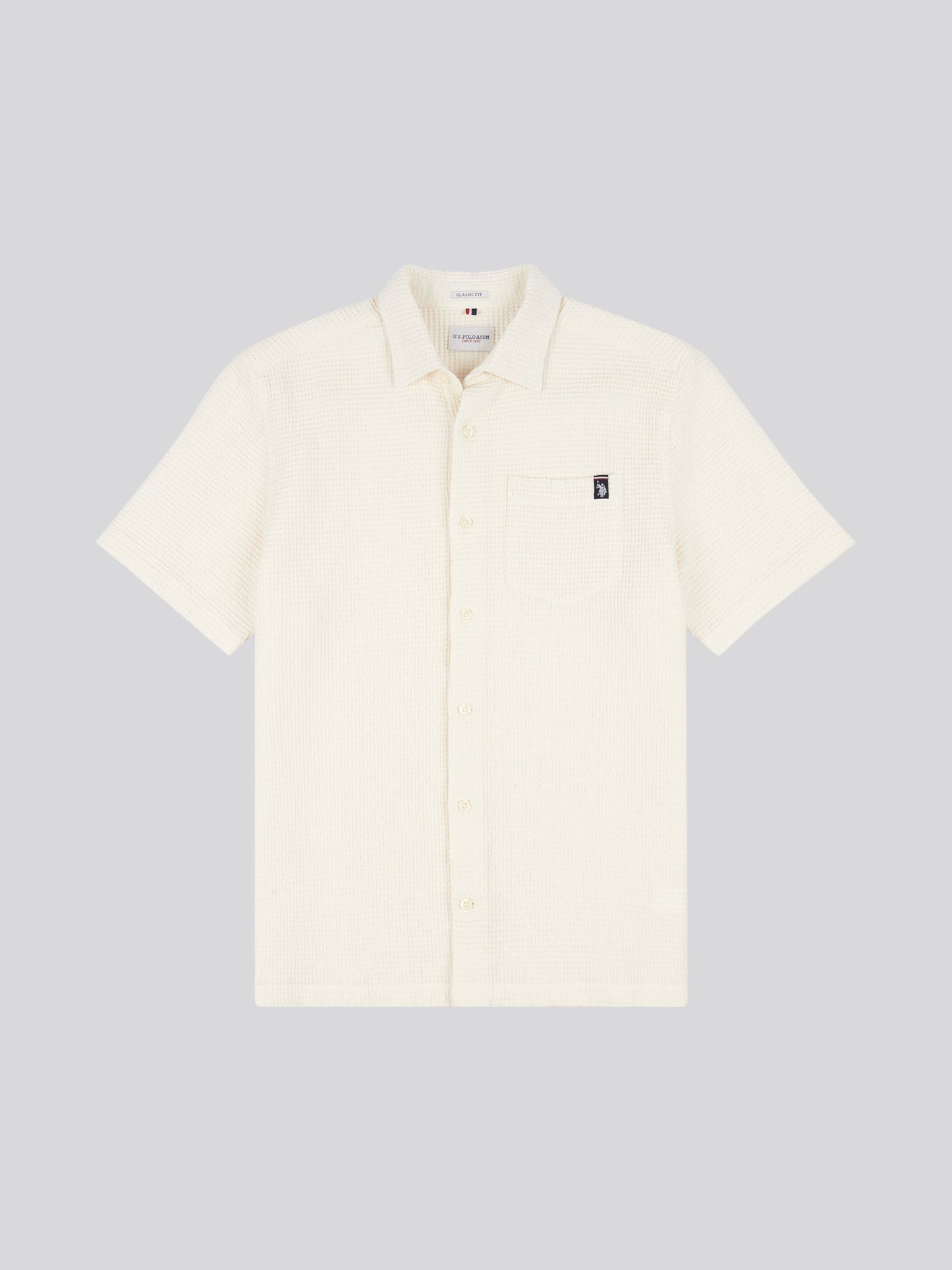 Mens  Textured Waffle Short Sleeve Shirt in Bright White