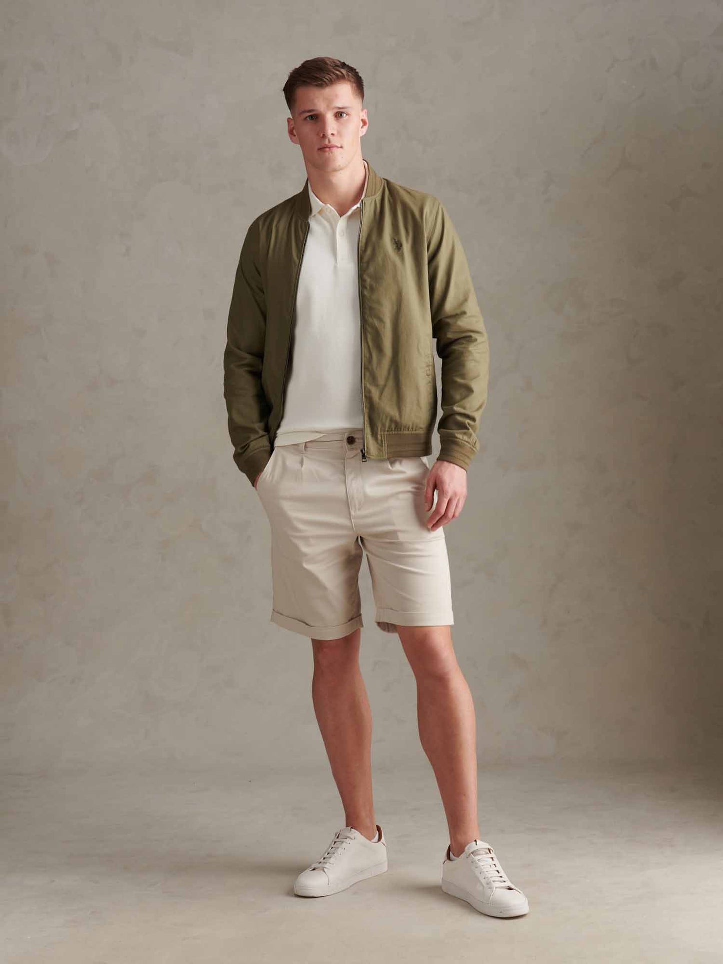 Mens Linen Blend Classic Bomber Deep Lichen Green