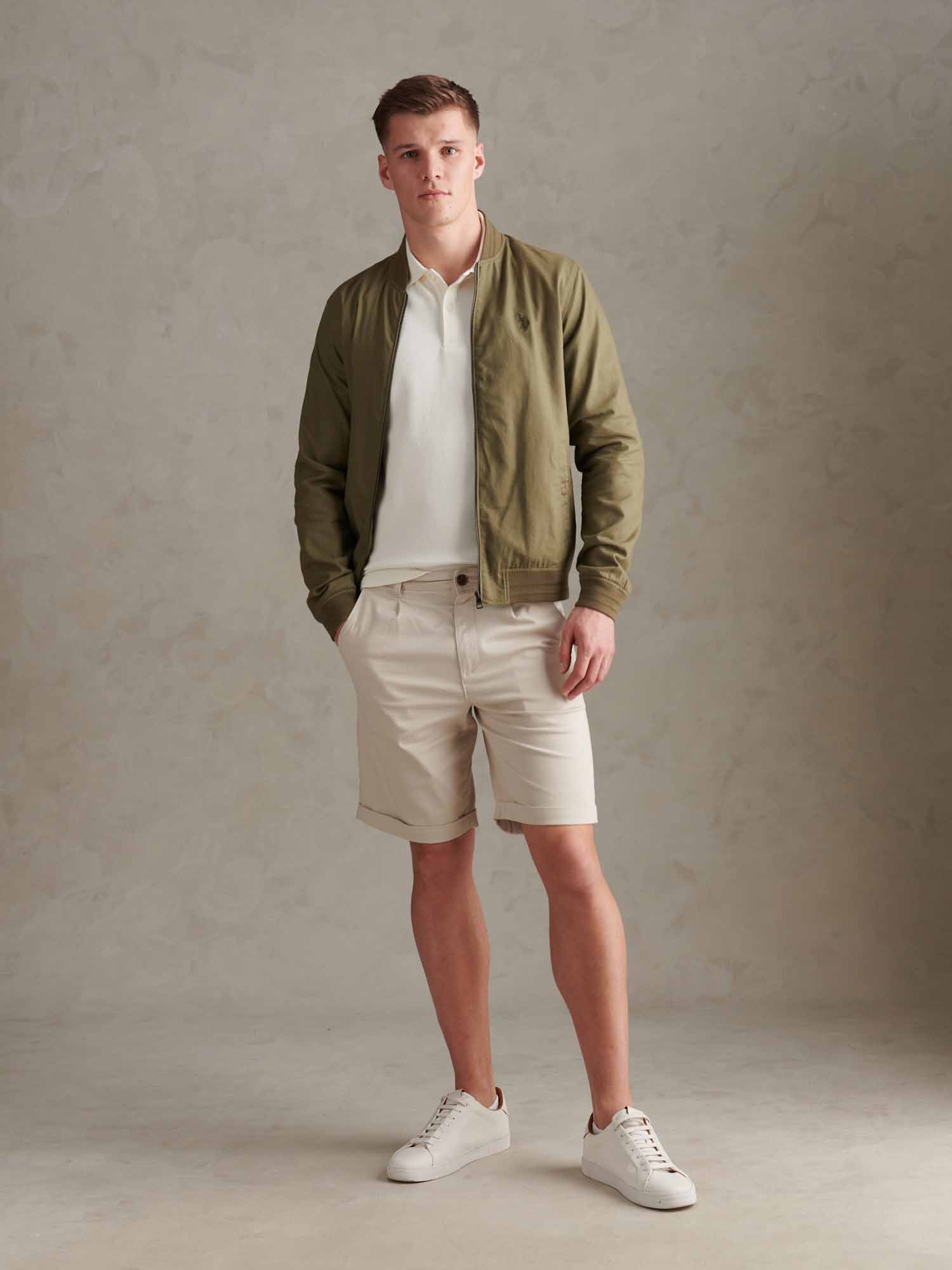 Mens Linen Blend Classic Bomber Deep Lichen Green