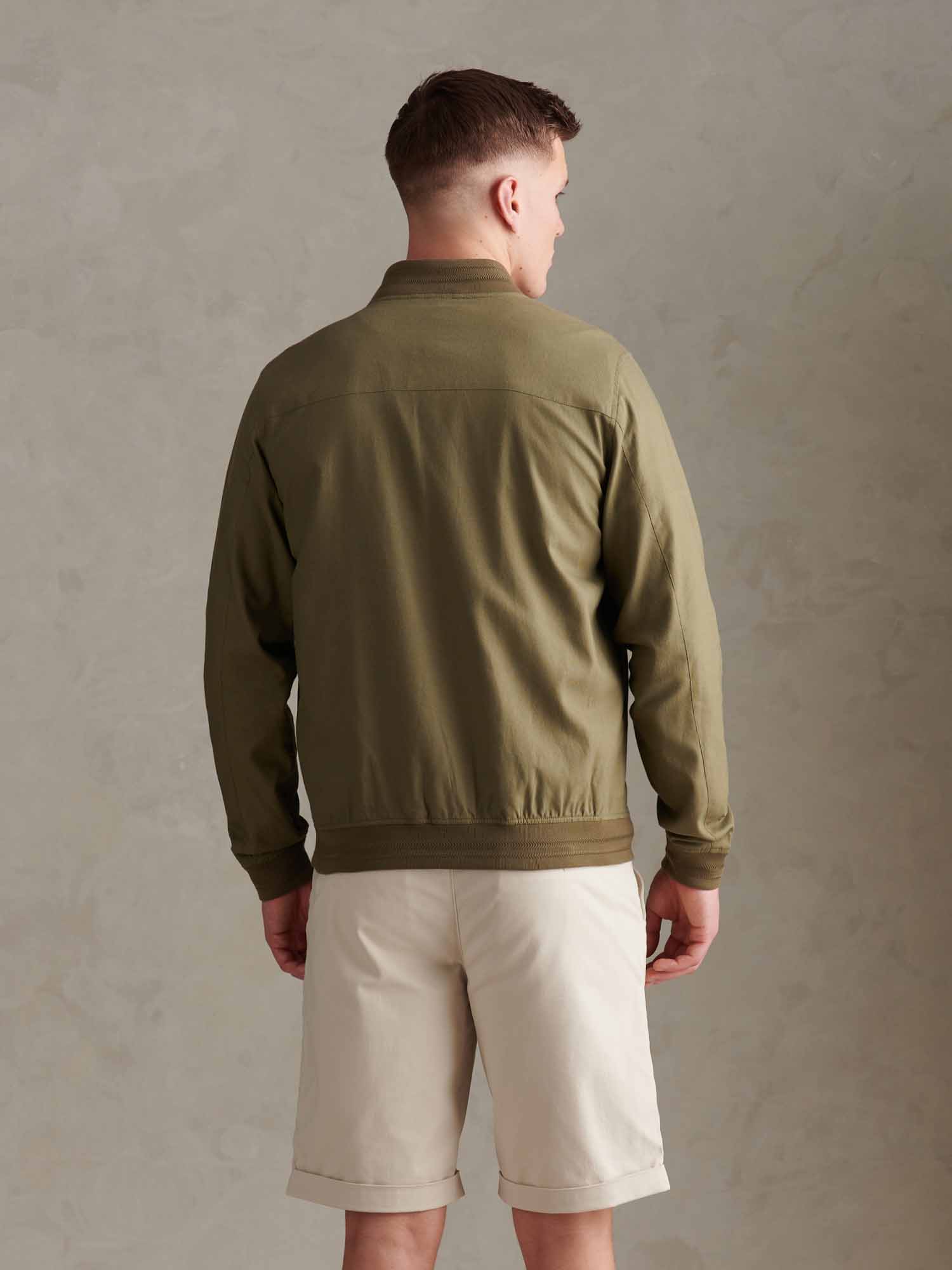 Mens Linen Blend Classic Bomber Deep Lichen Green