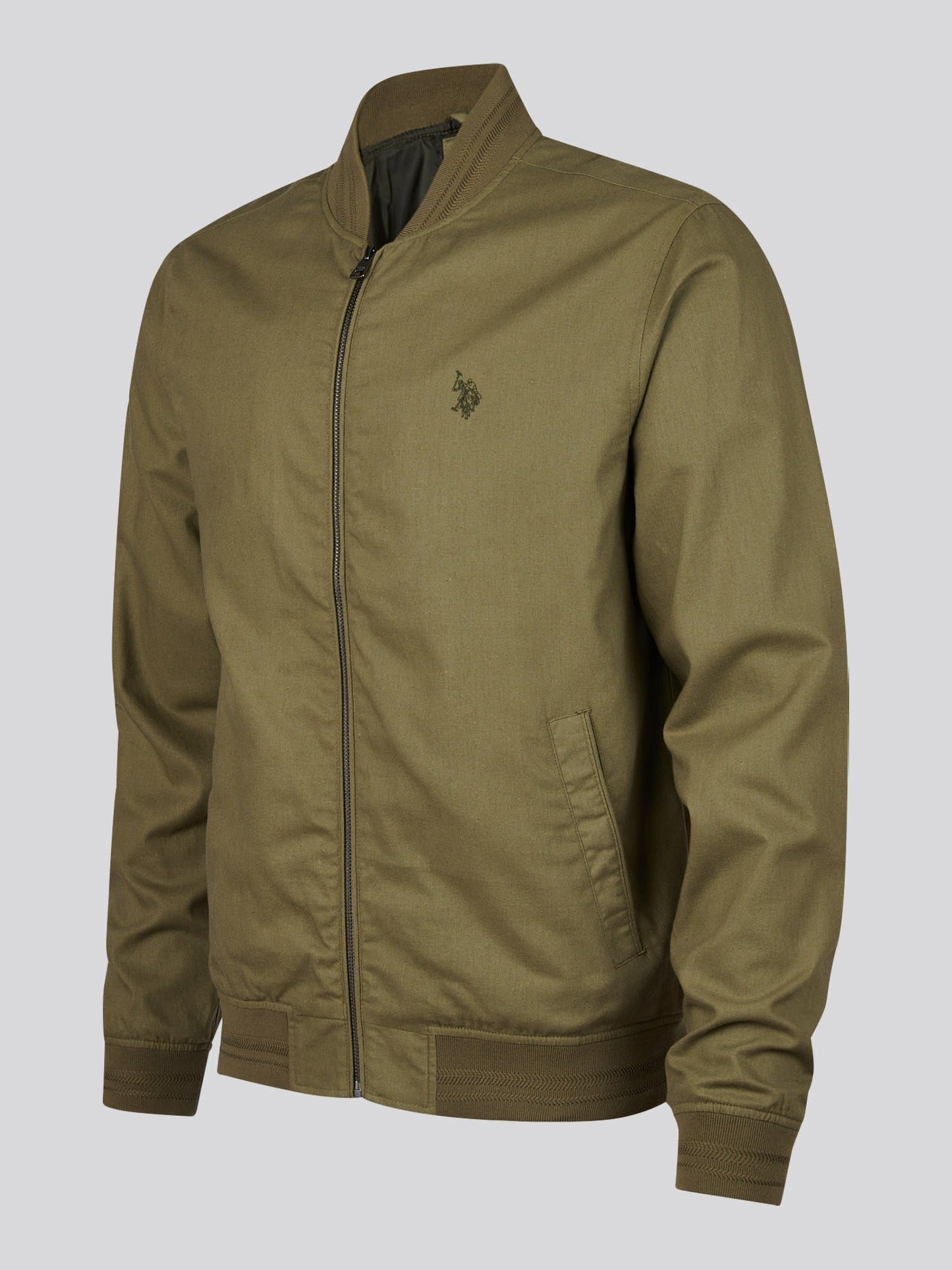 Mens Linen Blend Classic Bomber Deep Lichen Green