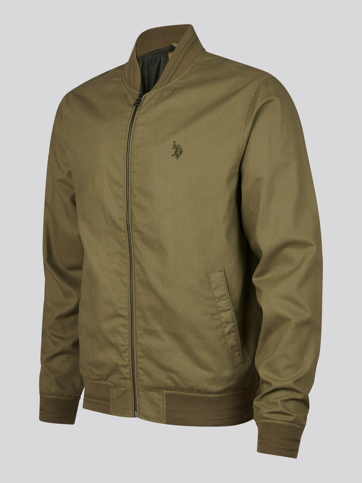 Mens Linen Blend Classic Bomber Deep Lichen Green