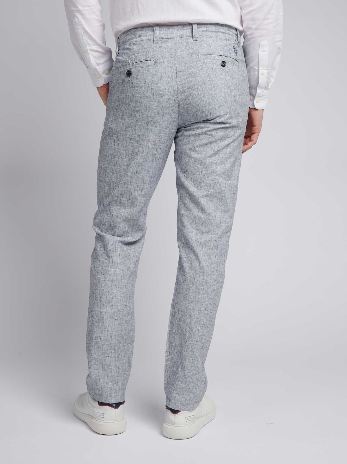 Mens Linen Blend Yarn Dyed Woven Trouser in Dark Sapphire Navy / Moonlight Blue DHM