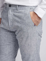 Mens Linen Blend Yarn Dyed Woven Trouser in Dark Sapphire Navy / Moonlight Blue DHM