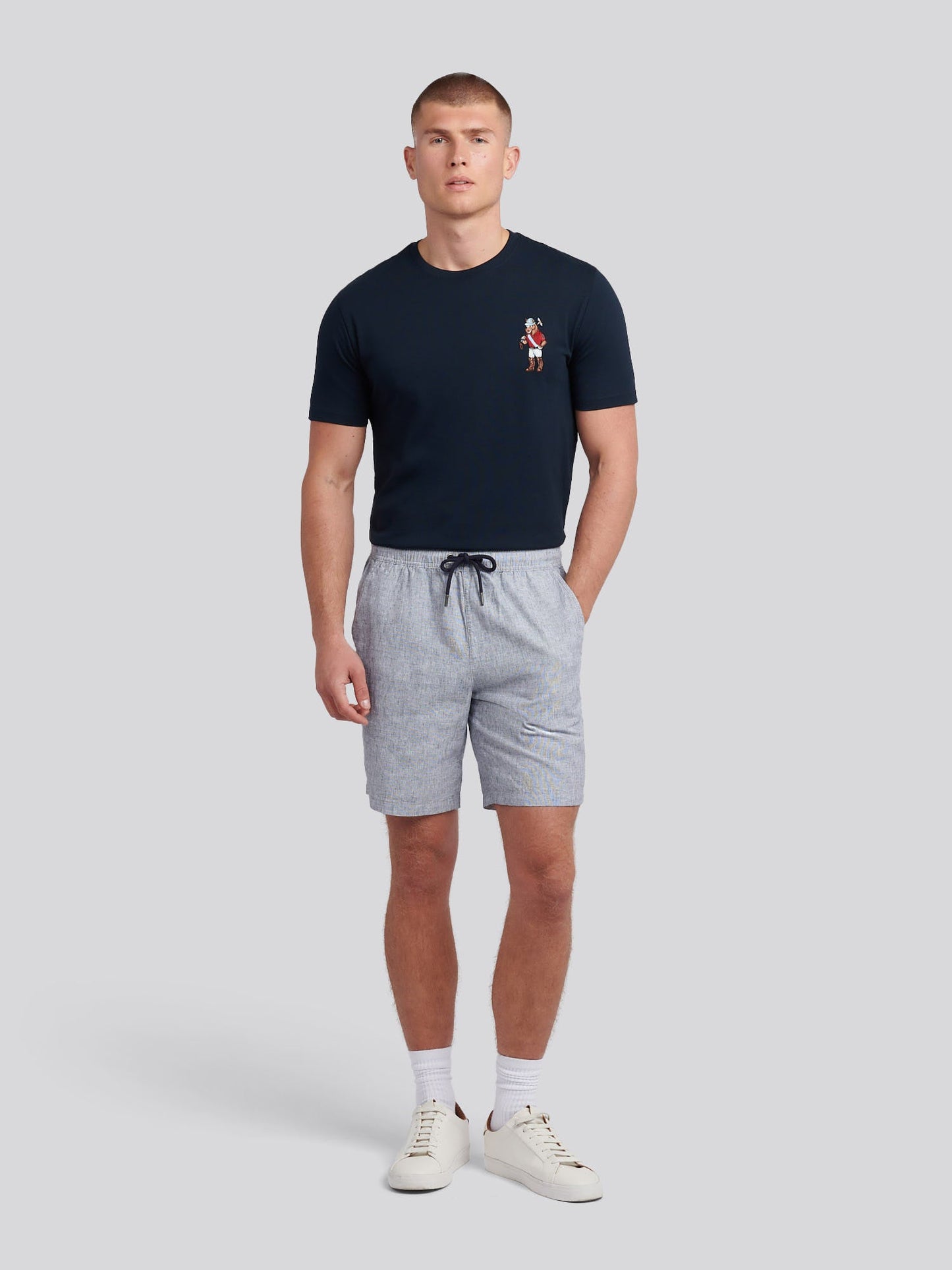 Mens Linen Blend Drawstring Short in Dark Sapphire Navy / Moonlight Blue DHM