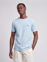 Mens Texture Double Horsemen T-Shirt in Chambray Blue