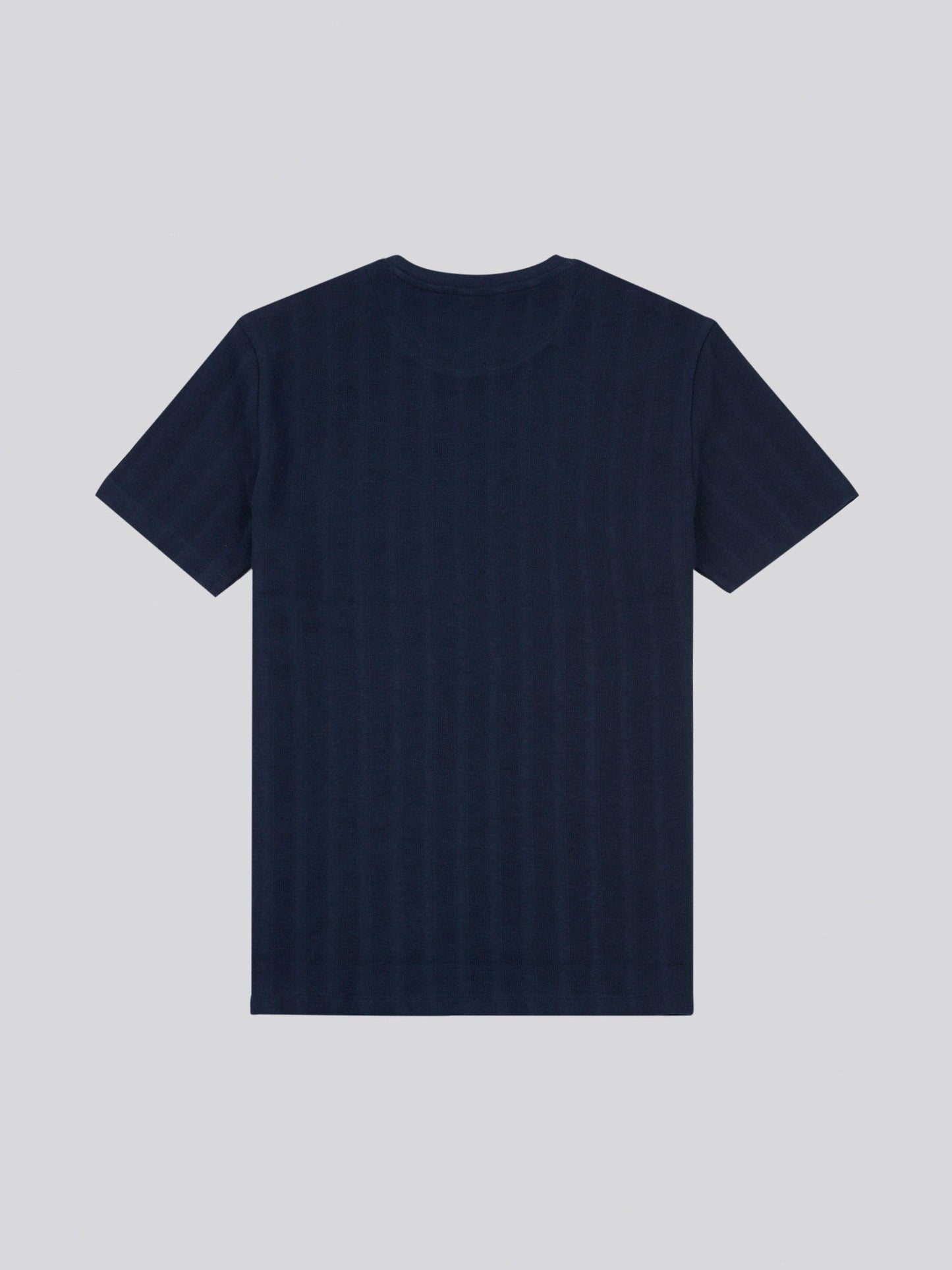 Mens Double Horsemen Vertical Stripe Textured T-Shirt in Dark Sapphire Navy / Moonlight Blue DHM