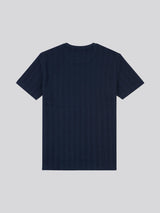 Mens Double Horsemen Vertical Stripe Textured T-Shirt in Dark Sapphire Navy / Moonlight Blue DHM