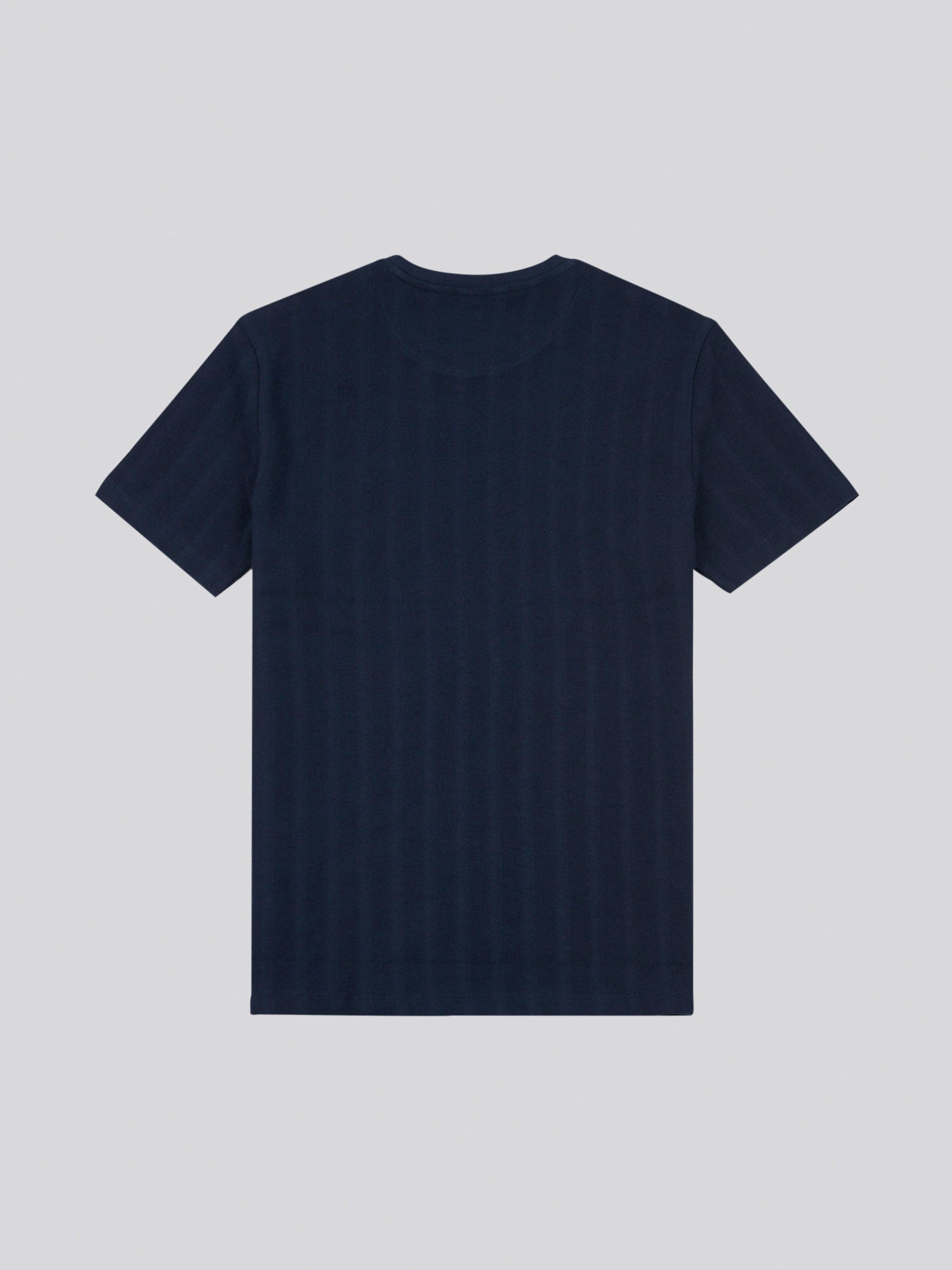Mens Double Horsemen Vertical Stripe Textured T-Shirt in Dark Sapphire Navy / Moonlight Blue DHM