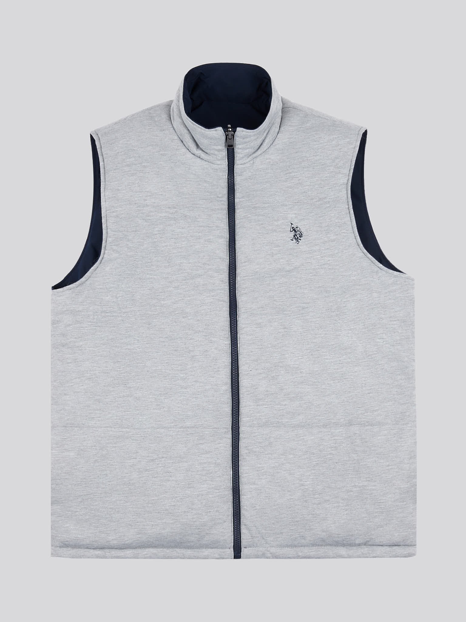 Mens Reversible Clean Front Jersey Lined Gilet in Dark Sapphire Navy / Moonlight Blue DHM