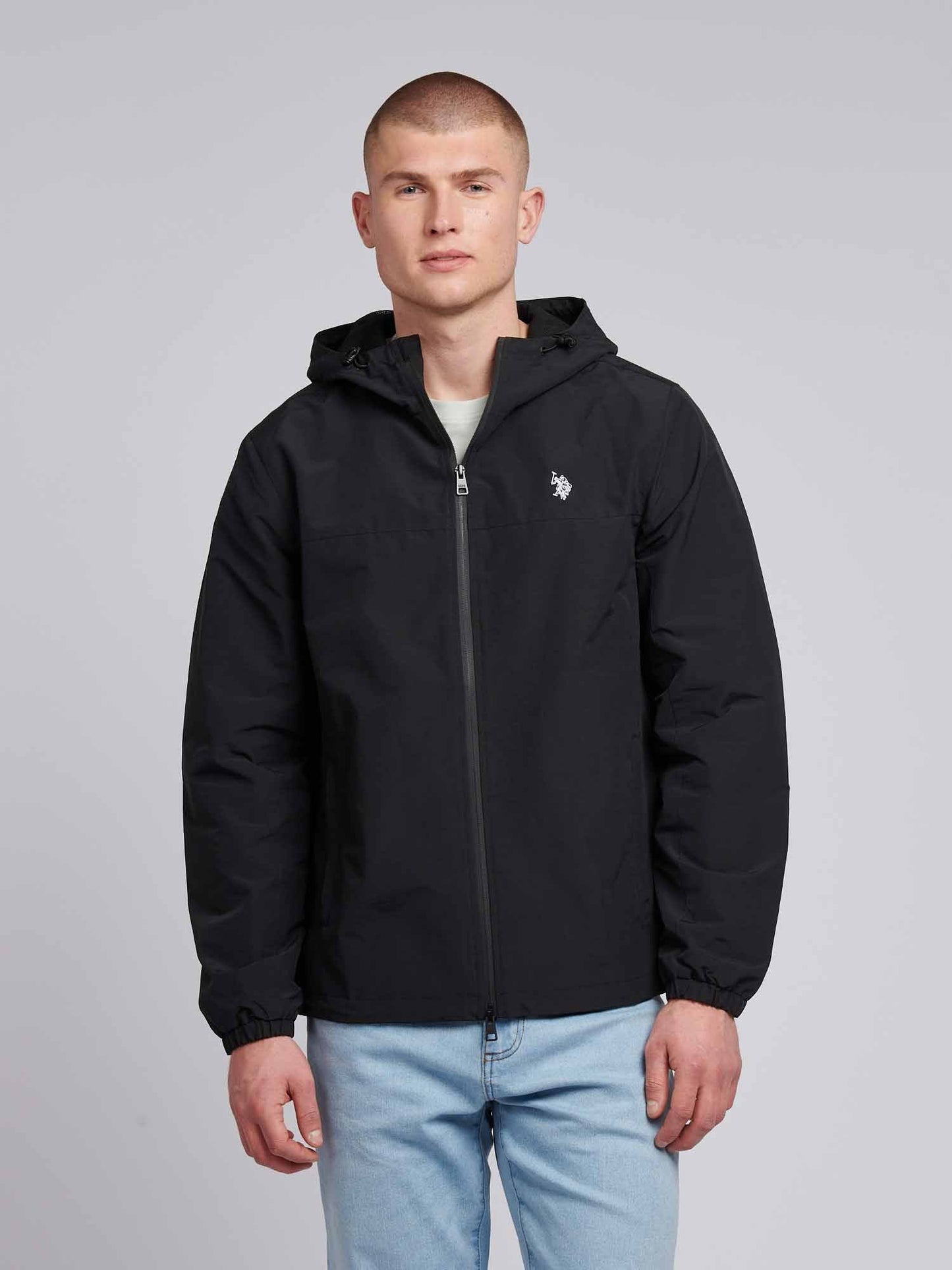 Mens Lightweight Rain Jacket in Black Bright White DHM