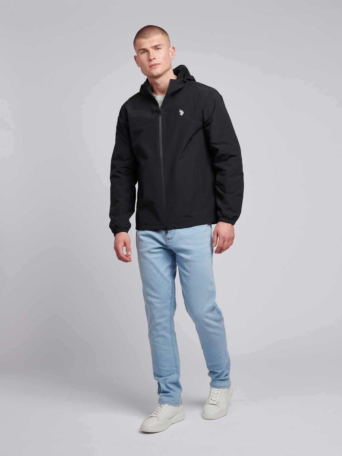 Mens Lightweight Rain Jacket in Black Bright White DHM