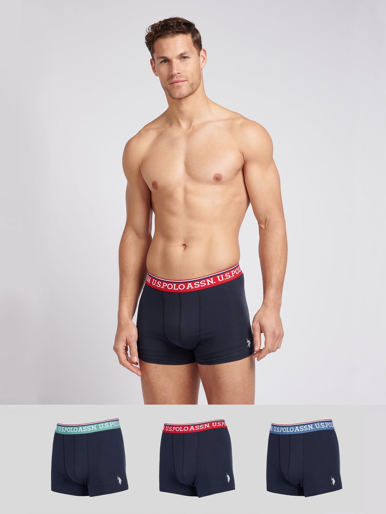 Mens 3 Pack Brand Highlight Boxer Shorts Dark Sapphire Navy
